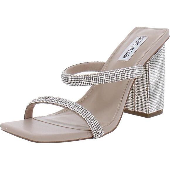 Steve Madden Blaker Slide Square Toe Block Heel Rhinestone Heels - Picture 2 of 7